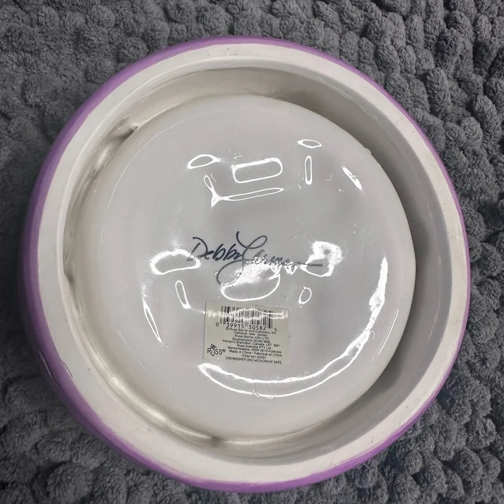 Debby Carmen Purple Dog Bowl with Blue Bone Design
